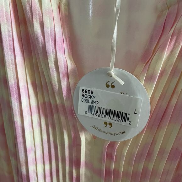 Julie‎ Brown NYC Cool Whip Rocky Pintuck V Neck Mini Dress Pink Coastal Relax L - Picture 15 of 16